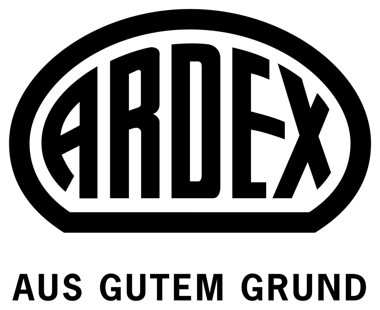 Eures • Logo der Marke ARDEX auf schwarzem Hintergrund.