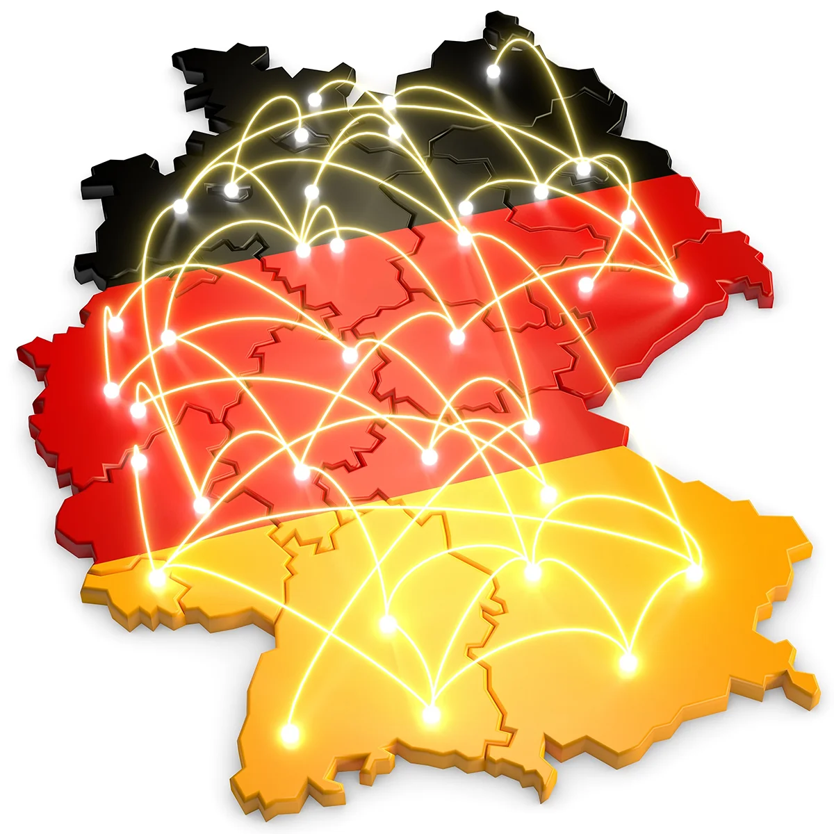 Eures • Deutschlandkarte mit Netzwerkverbindungen zwischen Regionen und Städten.
