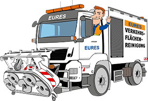 Eures • Lkw zur Verkehrsflächenreinigung mit Fahrer, EURES-Logo.