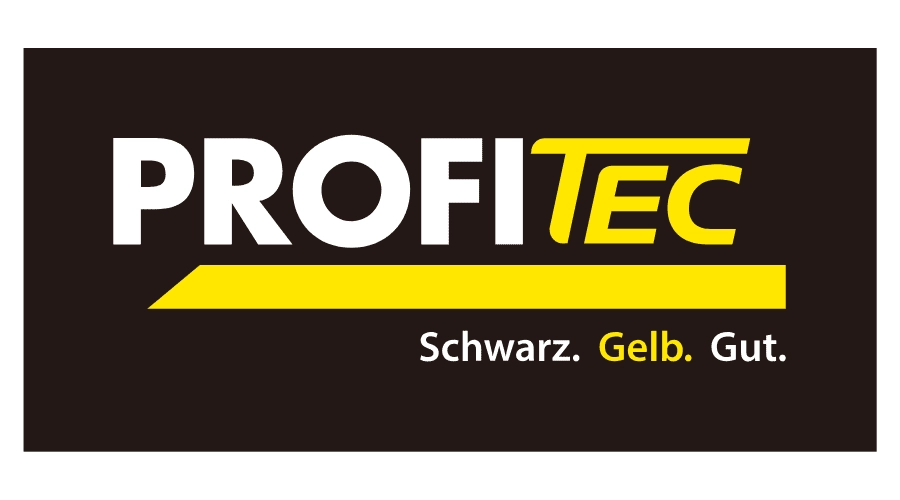 Eures • Logo von PROFI TEC in schwarz und gelb.